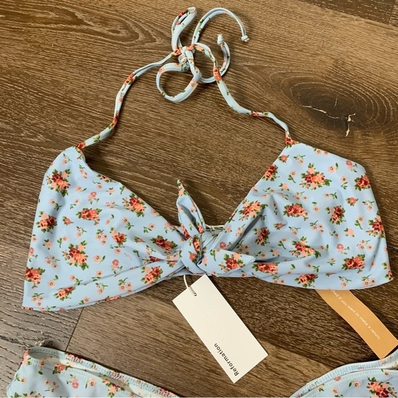 Reformation Womens blue floral Hermosa/ matador petunia bikini set M/L NEW - Picture 8 of 11